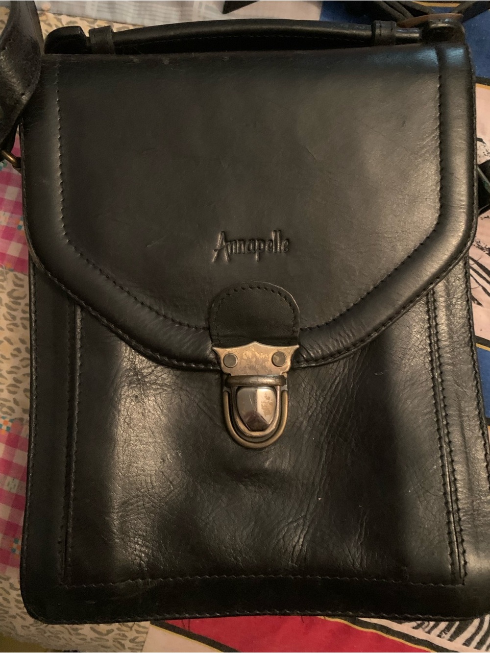 vintage Annapelle black leather crossbody bag